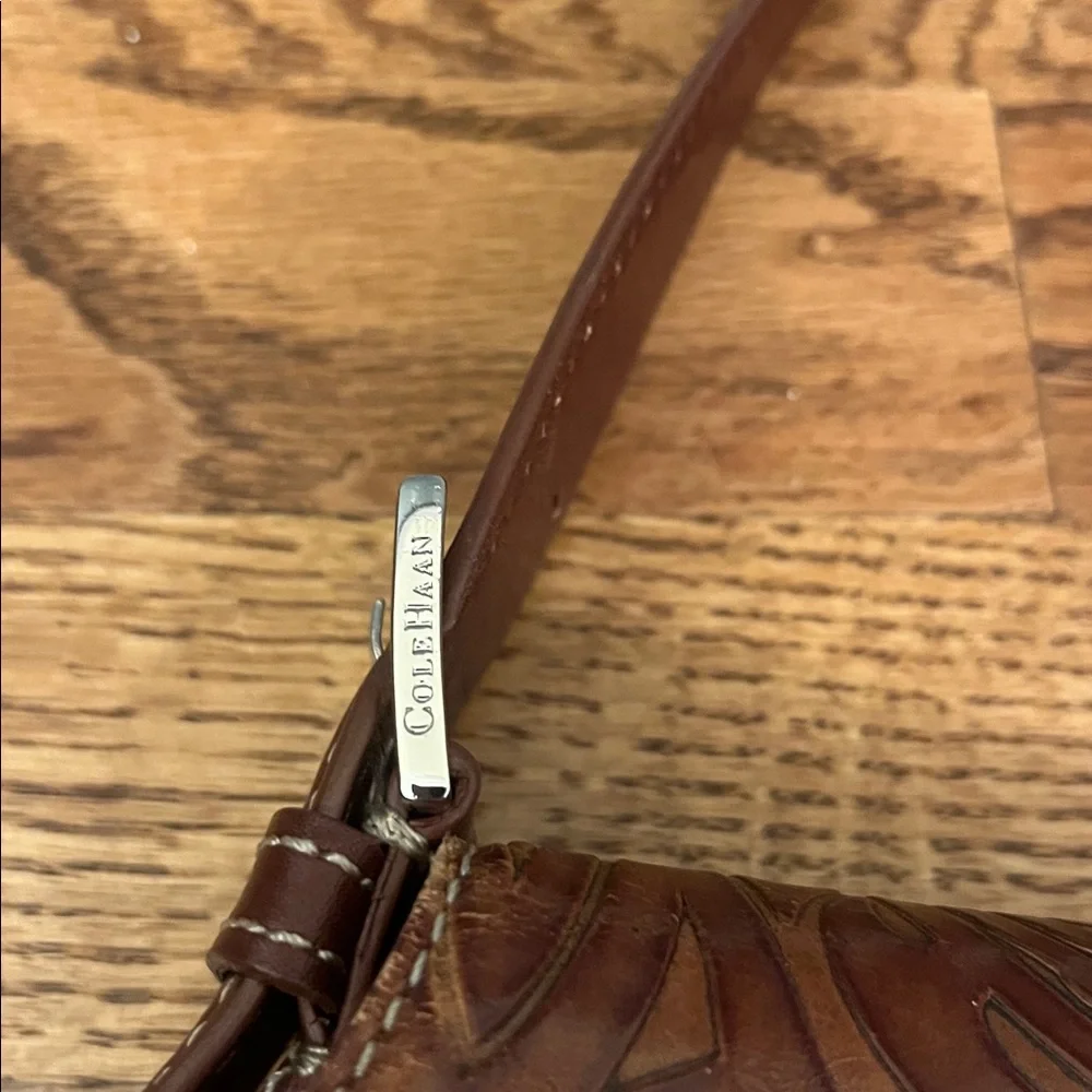 Cole Haan Brown Tooled Leather Shoulder Bag vintage